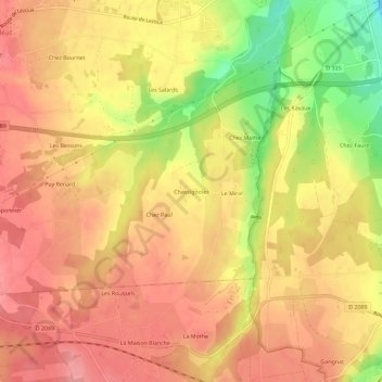 Mappa topografica Chassignoles, altitudine, rilievo