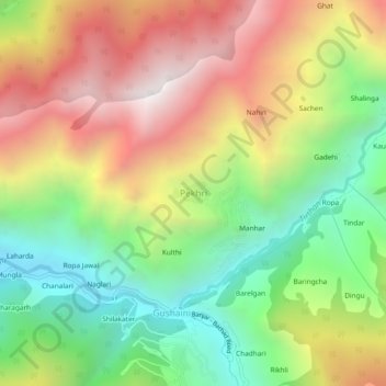 Mappa topografica Pekhri, altitudine, rilievo