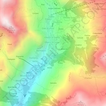 Mappa topografica Cretaz, altitudine, rilievo