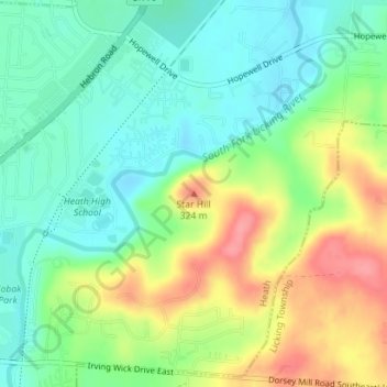 Mappa topografica Star Hill, altitudine, rilievo