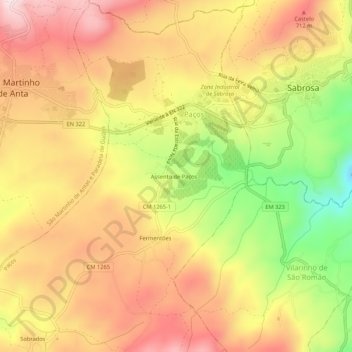 Mappa topografica Assento de Paços, altitudine, rilievo