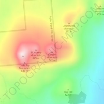 Mappa topografica Carson Mountain, altitudine, rilievo