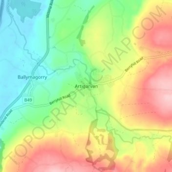 Mappa topografica Artigarvan, altitudine, rilievo