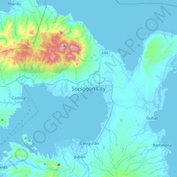 Mappa topografica Sorsogon City, altitudine, rilievo