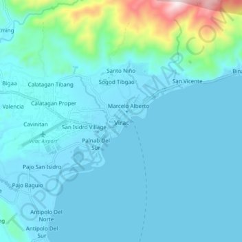 Mappa topografica Virac, altitudine, rilievo