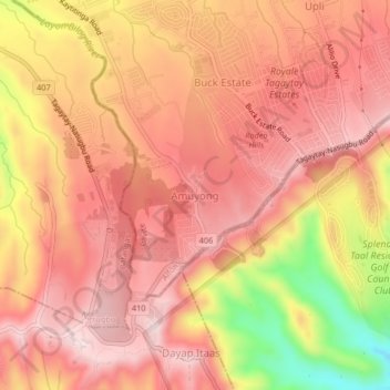 Mappa topografica Amuyong, altitudine, rilievo