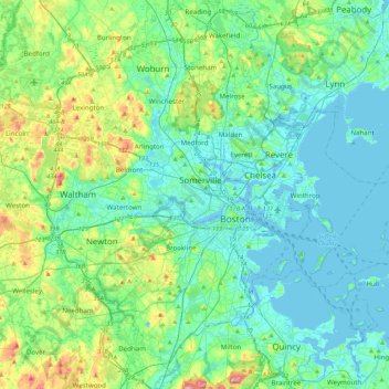 Mappa topografica Cambridge, altitudine, rilievo
