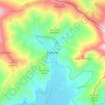 Mappa topografica Vigirima, altitudine, rilievo