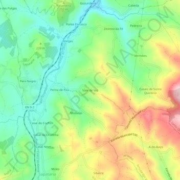 Mappa topografica Vale de Vez, altitudine, rilievo