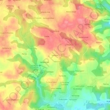 Mappa topografica Guerjean, altitudine, rilievo