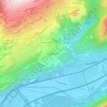 Mappa topografica Signèse (Ayent), altitudine, rilievo