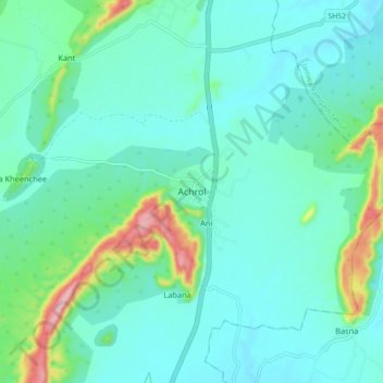 Mappa topografica Achrol, altitudine, rilievo
