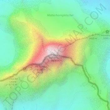 Mappa topografica Cervino, altitudine, rilievo