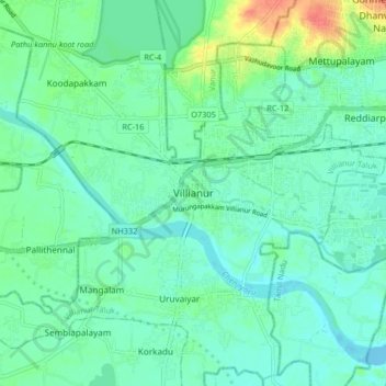 Mappa topografica Villianur, altitudine, rilievo