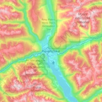 Mappa topografica Revelstoke, altitudine, rilievo