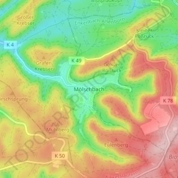 Mappa topografica Mölschbach, altitudine, rilievo