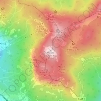 Mappa topografica Monte Maggiorasca, altitudine, rilievo