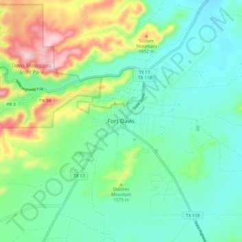 Mappa topografica Fort Davis, altitudine, rilievo