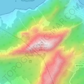 Mappa topografica Jebel Musa, altitudine, rilievo
