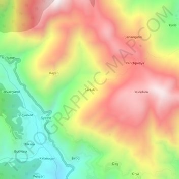 Mappa topografica Sartali, altitudine, rilievo