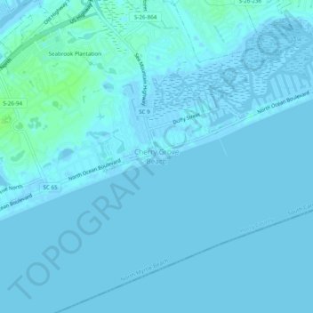 Mappa topografica Cherry Grove Beach, altitudine, rilievo