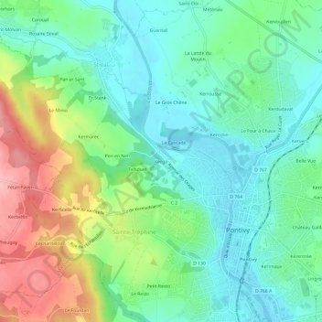 Mappa topografica Kergo, altitudine, rilievo