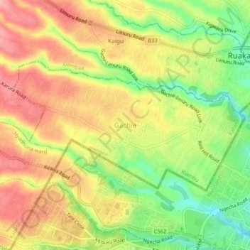 Mappa topografica Gachie, altitudine, rilievo