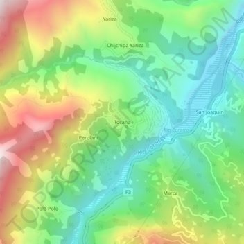Mappa topografica Tocaña, altitudine, rilievo