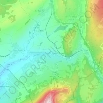 Mappa topografica Métaneige, altitudine, rilievo
