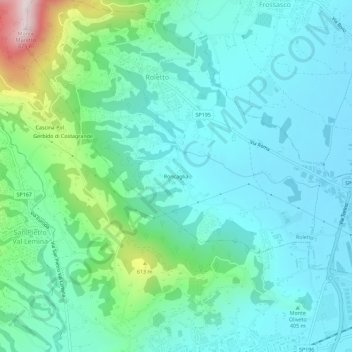 Mappa topografica Roncaglia, altitudine, rilievo