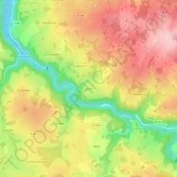 Mappa topografica Jupille, altitudine, rilievo