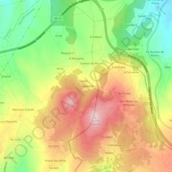 Mappa topografica Compostela, altitudine, rilievo