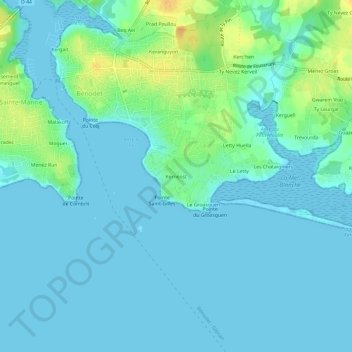 Mappa topografica Kernéost, altitudine, rilievo