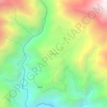 Mappa topografica Yuksom, altitudine, rilievo