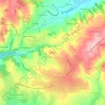 Mappa topografica Le Mont, altitudine, rilievo