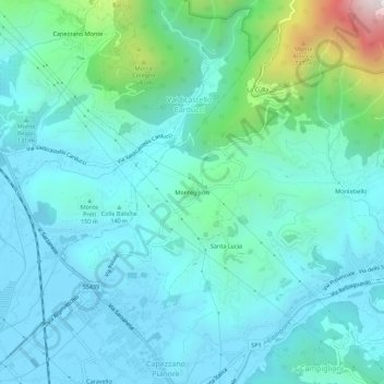 Mappa topografica Monteggiori, altitudine, rilievo