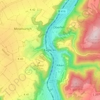 Mappa topografica Kattenes, altitudine, rilievo