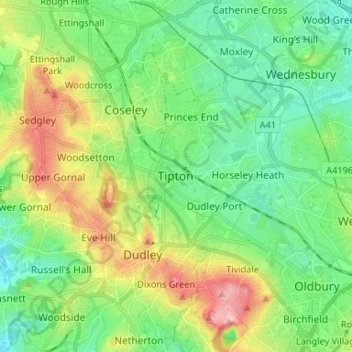 Mappa topografica Tipton, altitudine, rilievo