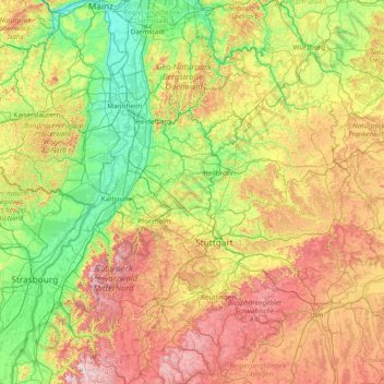 Mappa topografica Zabergäu, altitudine, rilievo