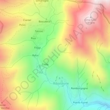 Mappa topografica Zambranch, altitudine, rilievo
