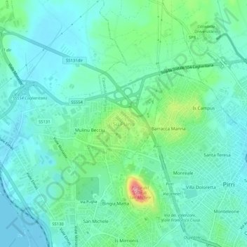 Mappa topografica Su Planu, altitudine, rilievo