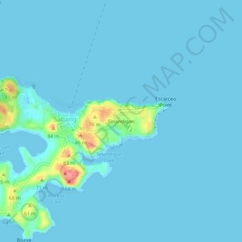 Mappa topografica Sinandigan, altitudine, rilievo