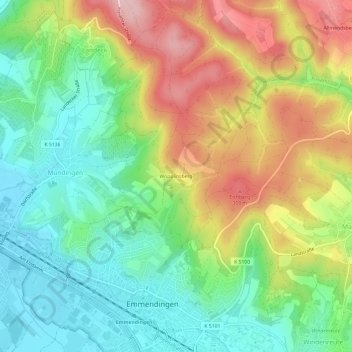 Mappa topografica Wöpplinsberg, altitudine, rilievo