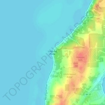 Mappa topografica Lookout Point, altitudine, rilievo