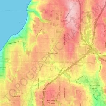 Mappa topografica Lynnwood, altitudine, rilievo