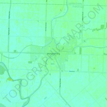 Mappa topografica Wallaceburg, altitudine, rilievo