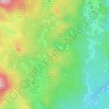 Mappa topografica Monte Paletto, altitudine, rilievo