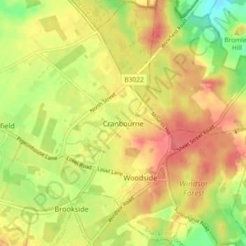 Mappa topografica Cranbourne, altitudine, rilievo
