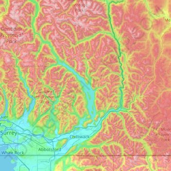 Mappa topografica Fraser Valley, altitudine, rilievo