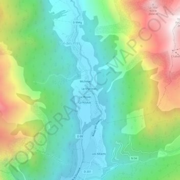 Mappa topografica Le Rosier, altitudine, rilievo